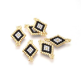 Honeyhandy MIYUKI & TOHO Handmade Japanese Seed Beads Links, Loom Pattern, Rhombus, Black, 21.5~22x12x1.7mm, Hole: 2mm