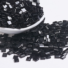 Honeyhandy MIYUKI TILA Beads, Japanese Seed Beads, 2-Hole, (TL401) Opaque Black, 5x5x1.9mm, Hole: 0.8mm, about 118pcs/bottle, 10g/bottle