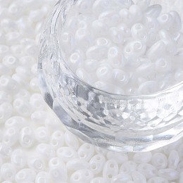 Opaque Luster Czech Glass Seed Beads, 2-Hole, Oval, WhiteSmoke, 5x3.5x2.5mm, Hole: 0.9mm, about 500g/bag