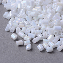 Honeyhandy Opaque Rainbow Two Cut Glass Seed Beads, AB Color Plated, Round Hole, Hexagon, White, 2~6x2mm, Hole: 0.5mm, about 21000pcs/450g, 450g/bag