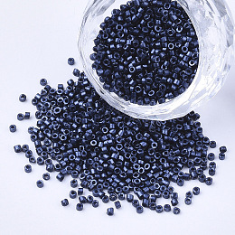 Honeyhandy Glass Cylinder Beads, Seed Beads, Metallic Colours, Round Hole, Prussian Blue, 1.5~2x1~2mm, Hole: 0.8mm, about 8000pcs/bag, about 85~95g/bag