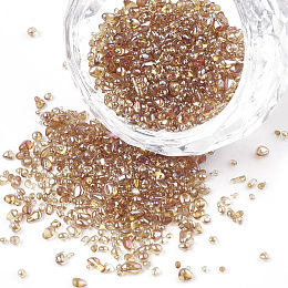 Honeyhandy Plated Glass Seed Beads, For Nail Art Decoration Accessories, No Hole/Undrilled, Chip, Sandy Brown, 1.5~5x1.5~2x1.5~2mm, about 450g/bag