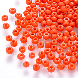 Honeyhandy 12/0 Baking Paint Glass Round Seed Beads, Orange Red, 1.5~2x1.5mm, Hole: 0.5~1mm, about 30000pcs/pound