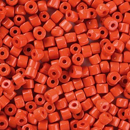 Honeyhandy Opaque Colours Glass Round Bugle Beads, Round Hole, Tomato, 4~6x5~6mm, Hole: 1.8mm, about 2250pcs/pound