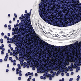 Honeyhandy Glass Cylinder Beads, Seed Beads, Opaque Frosted Colours, Round Hole, Medium Blue, 1.5~2x1~2mm, Hole: 0.8mm, about 8000pcs/bag, about 1pound/bag