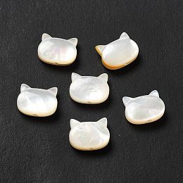 Honeyhandy Natural White Shell Beads, Cat, White, 8.5x10.5x4mm, Hole: 1mm