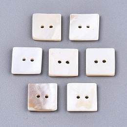 Honeyhandy 2-Hole Freshwater Shell Buttons, Square, Seashell Color, 12x12x2mm, Hole: 1.4mm