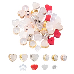 Arricraft 40Pcs Silicone & Resin Ear Nuts, Earring Backs, with Brass Findings, Heart & Star & Round, Mixed Color, 40pcs/box