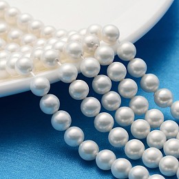 Honeyhandy Polished Shell Pearl Round Beads Strands, Nice for Mother's Day Necklace Making, Grade A, White, 6mm, Hole: 0.5mm, about 61pcs/strand
