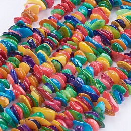 Honeyhandy Natural Shell Chips Beads Strands, Dyed, Mixed Color, 5~18x4~10x1~4mm, Hole: 1mm, about 31.4 inch(80cm)