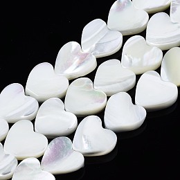 Honeyhandy Natural Trochid Shell/Trochus Shell Beads Strands, Bleach, Heart, White, 10x10x3mm, Hole: 0.8mm, about 43~44pcs/strand, 15.35''(39~40cm)