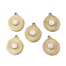 Honeyhandy Natural White Jade Pendants, Flat Round Charms, with Vacuum Plating Real 18K Gold Plated 201 Stainless Steel Findings, 20.5x17x4.5mm, Hole: 2mm