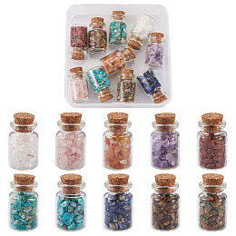 Honeyhandy Glass Wishing Bottle Decorations, with Natural & Synthetic Gemstone Chips Inside and Cork Stopper, 10 bottles/set