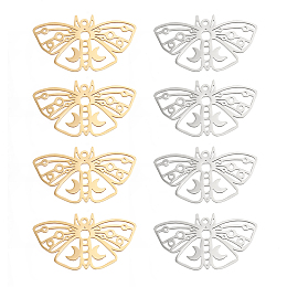 DICOSMETIC 8Pcs 2 Colors Stainless Steel Pendants Hollow Pressed Frame Moth Charms Golden Color Dangle Charms Making Kits for Jewelry Making, Hole: 1.6mm