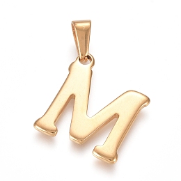 Honeyhandy 304 Stainless Steel Pendants, Golden, Initial Letter.M, 20x18x1.8mm, Hole: 3x7mm