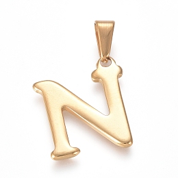 Honeyhandy 304 Stainless Steel Pendants, Golden, Initial Letter.N, 20x18x1.8mm, Hole: 3x7mm