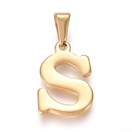 Honeyhandy 304 Stainless Steel Pendants, Golden, Initial Letter.S, 20x13x1.8mm, Hole: 3x7mm