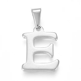 Honeyhandy 304 Stainless Steel Pendants, Stainless Steel Color, Initial Letter.E, 20x15x1.8mm, Hole: 3x7mm