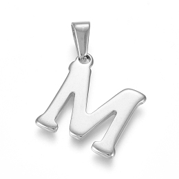 Honeyhandy 304 Stainless Steel Pendants, Stainless Steel Color, Initial Letter.M, 20x18x1.8mm, Hole: 3x7mm