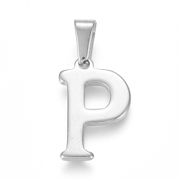 Honeyhandy 304 Stainless Steel Pendants, Stainless Steel Color, Initial Letter.P, 20x12.5x1.8mm, Hole: 3x7mm