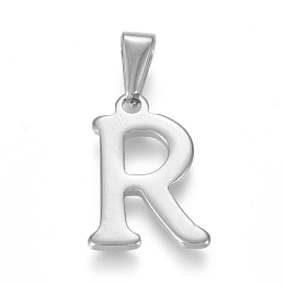 Honeyhandy 304 Stainless Steel Pendants, Stainless Steel Color, Initial Letter.R, 20x14x1.8mm, Hole: 3x7mm