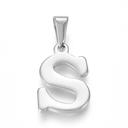 Honeyhandy 304 Stainless Steel Pendants, Stainless Steel Color, Initial Letter.S, 20x13x1.8mm, Hole: 3x7mm