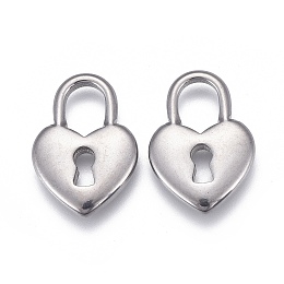 Honeyhandy 304 Stainless Steel Pendants, Heart Lock, Stainless Steel Color, 16.5x11.5x2mm, Hole: 4x6mm