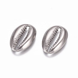 Honeyhandy Non-Tarnish 304 Stainless Steel Pendants, Cowrie Shell Shape, Stainless Steel Color, 14x9.5x2mm, Hole: 2x10mm