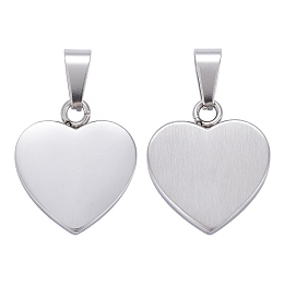 Honeyhandy Fashionable 304 Stainless Steel Stamping Blank Tag Pendants, Heart, Stainless Steel Color, 17x16x3mm, Hole: 3.5x6mm