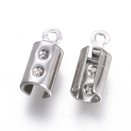 Honeyhandy 304 Stainless Steel Cord End, Folding Crimp Ends, Fold Over Crimp Cord Ends, Stainless Steel Color, 10x4mm, Hole: 1mm, Inner Diameter: 3.5mm