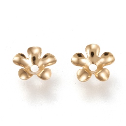 Honeyhandy 304 Stainless Steel Bead Caps, 5-Petal, Flower, Golden, 6x6.5x1.5mm, Hole: 1.2mm