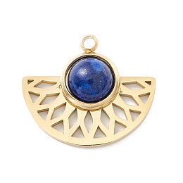 Honeyhandy Ion Plating(IP) 304 Stainless Steel Pendants with Synthetic Lapis Lazuli Cabochon, Fan, Dark Blue, 15x18x4.5mm, Hole: 1.3mm