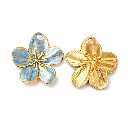 304 Stainless Steel Enamel Pendants, Real 18K Gold Plated, Flower Charm, Light Sky Blue, 24.5x22.5x2.5mm, Hole: 2.5mm