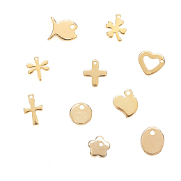 Honeyhandy 201 & 304 Stainless Steel Charms, Fish & Cross & Clover & Heart &  Flower & Flat Round & Dragonfly & Oval Charm, Real 24K Gold Plated, 6~13.5x3~11.5x0.8~1.5mm, Hole: 1~1.2mm