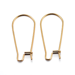 Honeyhandy 304 Stainless Steel Hoop Earring Findings, Kidney Ear Wire, Golden, 20x11x0.7mm, 21 Gauge, Pin: 0.7mm