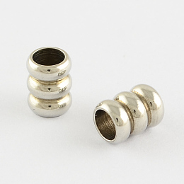 Honeyhandy Stainless Steel Column Beads, Large Hole Grooved Beads,, Stainless Steel Color, 6x6mm, Hole: 3.5mm