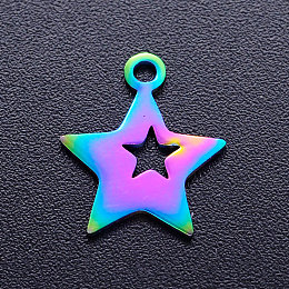 Honeyhandy Ion Plating(IP) 201 Stainless Steel Charms, Star, Rainbow Color, 13.5x12x1mm, Hole: 1.5mm