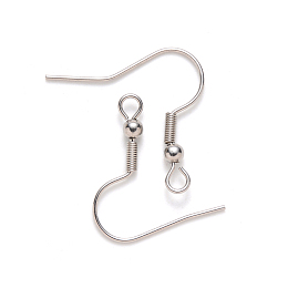 Honeyhandy 304 Stainless Steel Earring Hooks, Ear Wire, with Horizontal Loop, Stainless Steel Color, 20~22x22mm, Hole: 2mm, 21 Gauge, Pin: 0.7mm