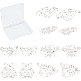 SUNNYCLUE 1 Box 12Pcs 6 Styles Insect Charm Stainless Steel Butterfly Wing Bee Flying Animal Pendants Hollow Open Bezel for Jewelry Making Charms DIY Resin Bracelets Crafts Supplies, Silver