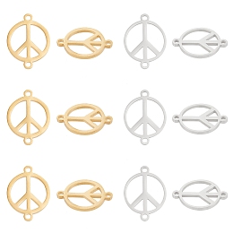 Unicraftale 12Pcs 2 Colors 201 Stainless Steel Links Connectors, Manual Polishing, Peace Sign, Mixed Color, 21x16x1.5mm, Hole: 1.6mm, 6pcs/color