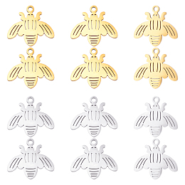 UNICRAFTALE 12Pcs 2 Colors Bee Pendants 201 Stainless Steel Laser Cut Bee Charms 1.2mm Hole Smooth Pendants for DIY Jewelry Making