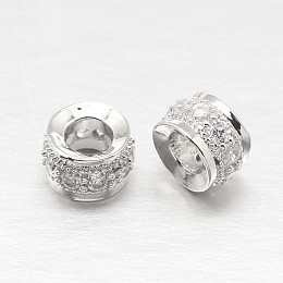 Honeyhandy 925 Sterling Silver Cubic Zirconia European Beads, Column, Silver, 7x4mm, Hole: 3mm