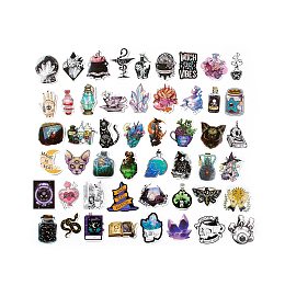 Honeyhandy 50Pcs Magic Witch Theme Paper Stickers Sets, Adhesive Decals for DIY Scrapbooking, Photo Album Decoration, Mixed Color, 43~71x29~69x0.2mm