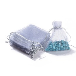 Honeyhandy Organza Gift Bags, with Drawstring, Rectangle, Light Grey, 12x10cm