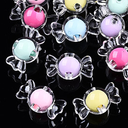 Honeyhandy Transparent Acrylic Beads, Bead in Bead, Candy, Mixed Color, 11.5x21x12mm, Hole: 3mm, about 380pcs/500g