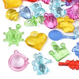 Honeyhandy Transparent Acrylic Pendants, Mixed Shapes, Mixed Color, 20~37x8.5~30x5~12.5mm, Hole: 1.2~6mm