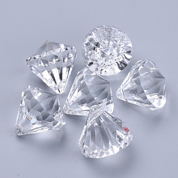 Honeyhandy Transparent Acrylic Pendants, Faceted, Diamond, Clear, 26x24mm, Hole: 2.5mm, about 80pcs/500g