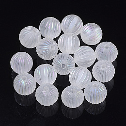 Honeyhandy Transparent Corrugated Melon Acrylic Beads, AB Color Plated, Round, Clear AB, 9.5mm, Hole: 1.8mm, about 900pcs/500g.
