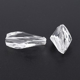 Honeyhandy Transparent Acrylic Beads, Faceted, Teardrop, White, 20x11x6mm, Hole: 1.5mm, about 813pcs/500g