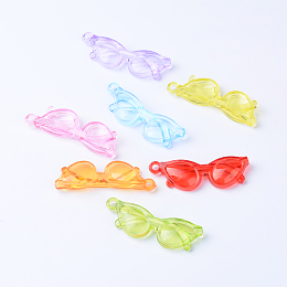 Honeyhandy Transparent Acrylic Big Pendants, Glasses/Spectacles, Mixed Color, 63.5x20x8mm, Hole: 4mm, about 112pcs/500g